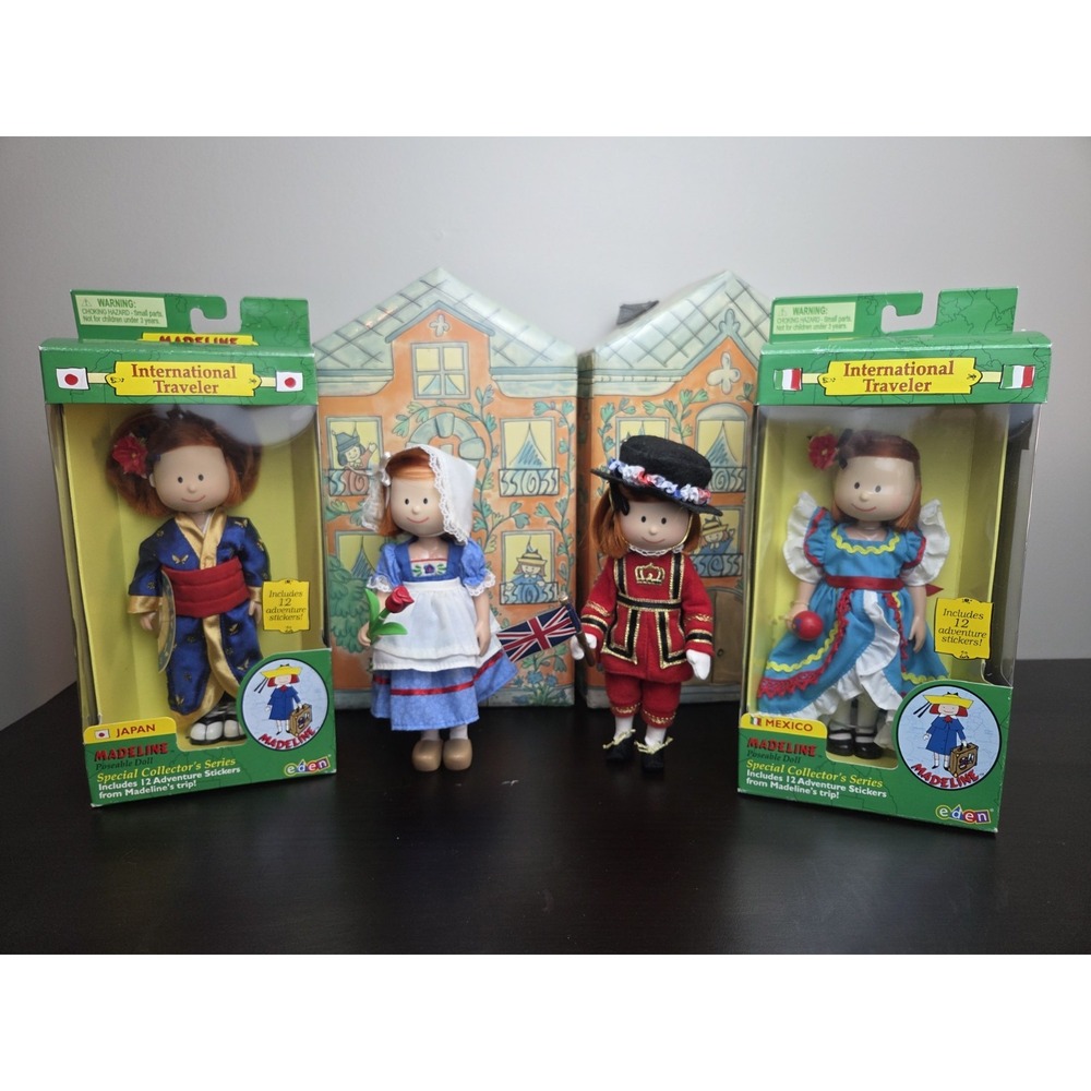 FULL SET of 4 MADELINE INTERNATIONAL TRAVELER DOLLS -Mex, Japan, Holl, Eng, 2NIB
